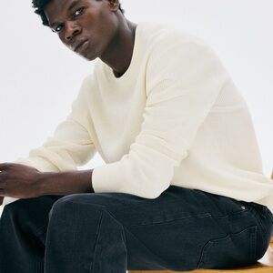 H&M Ivory Knit Sweater Minimalist Crewneck Pullover | Soft Neutral Streetwear 🤍